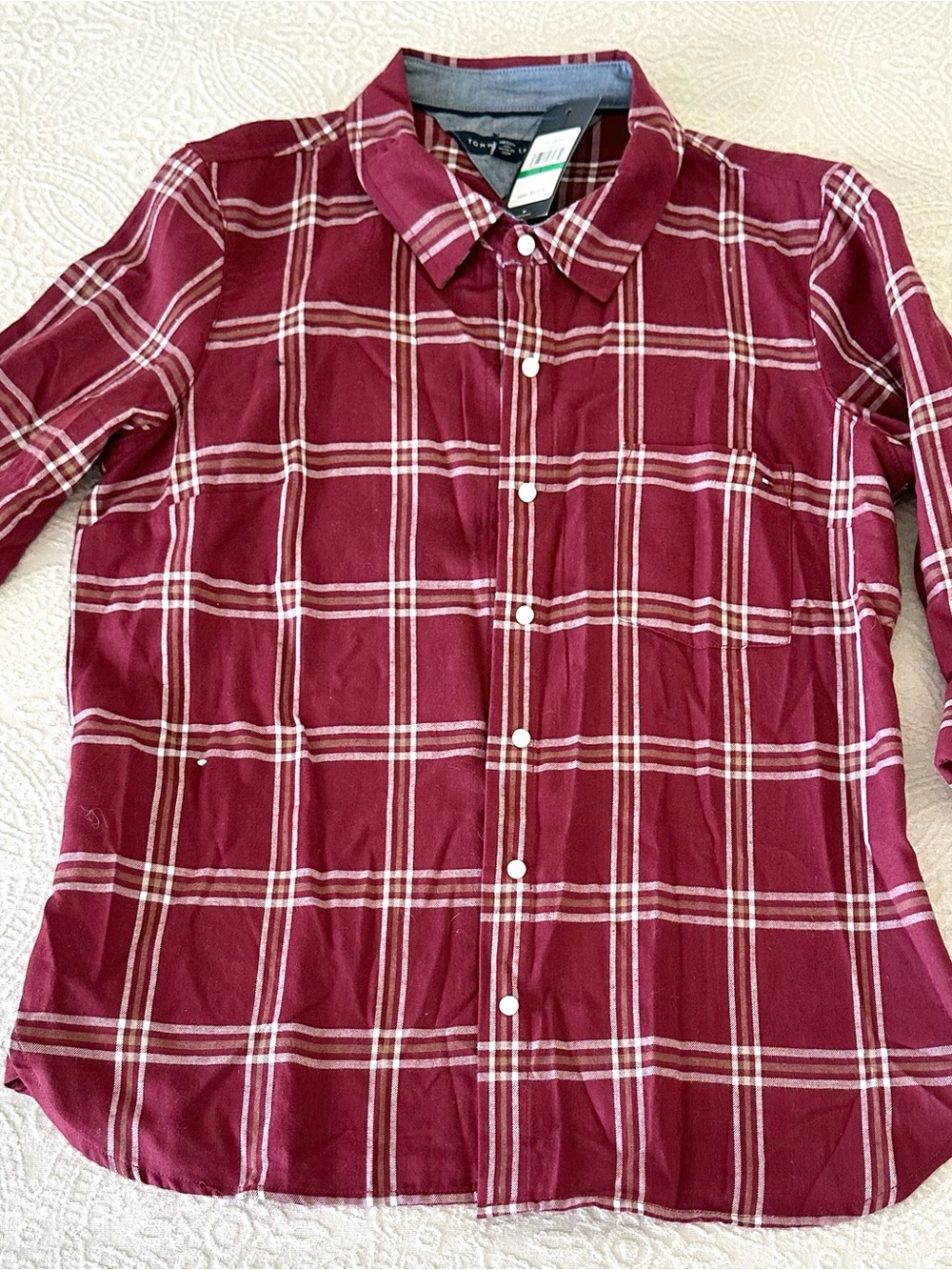 Ladies Tommy Hilfiger Red Burgundy Plaid Long Sleeve Button Down Shirt L